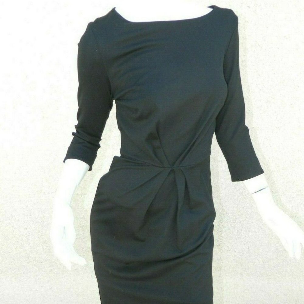 Jigsaw Dress Size 2 Black Stretch Rouched Waisted Heavy Knit LBD